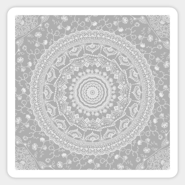 Secret garden mandala in soft gray Sticker by MariaMahar